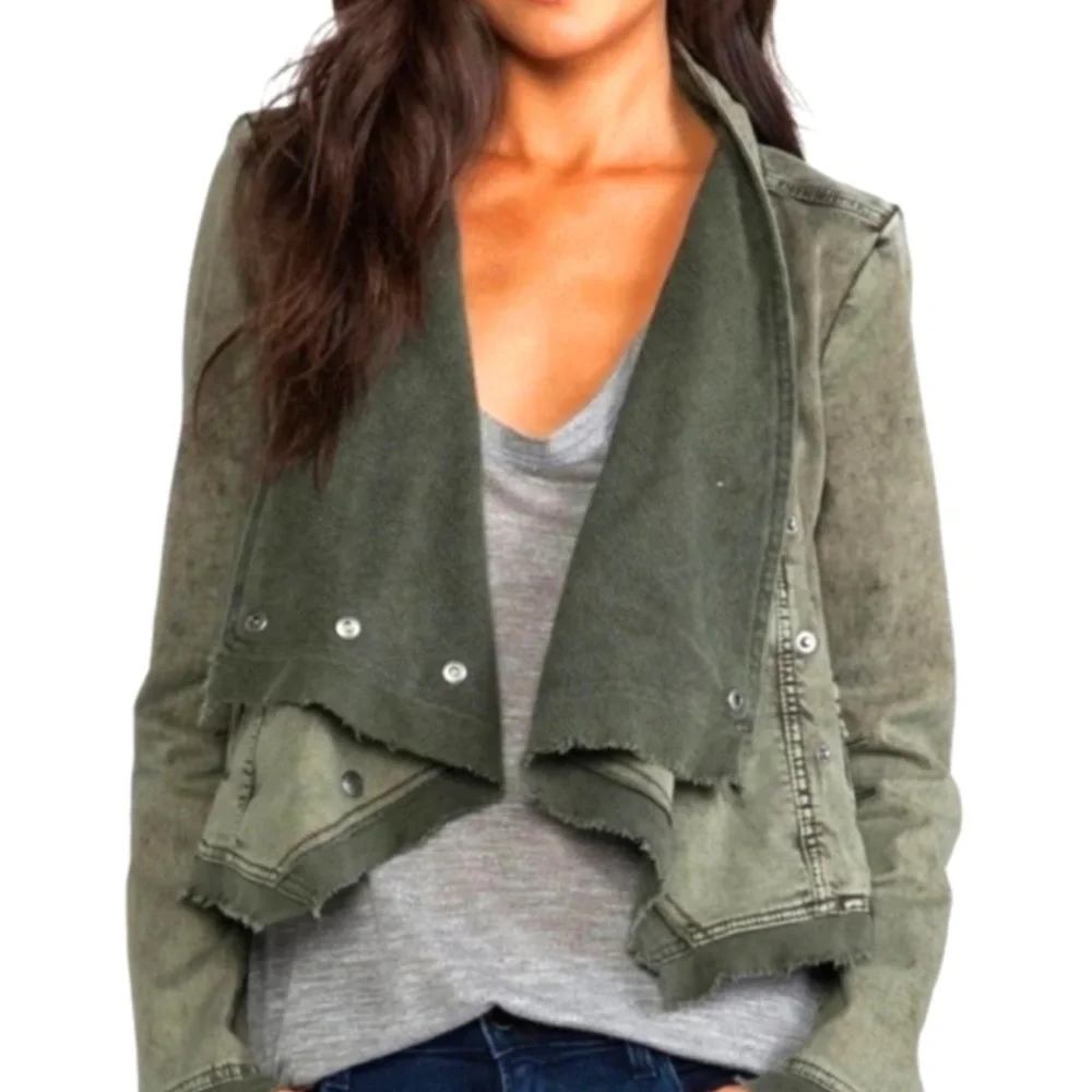 ❤️ Free People Army Green Stretch Twill Moto Collapsing Front Jacket - Picture 1 of 11